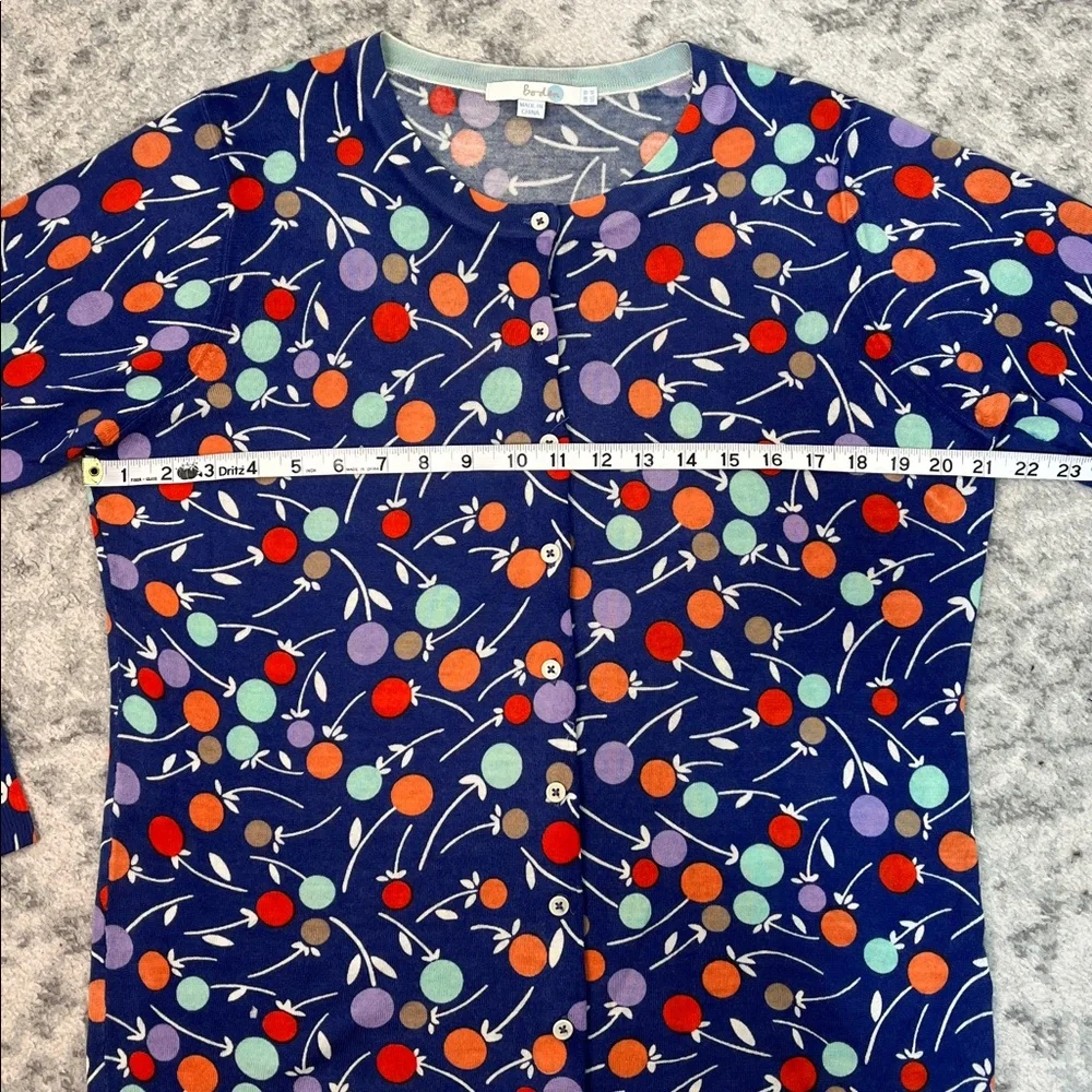 BODEN CARDIGAN 100% WOOL BUTTON DOWN LIGHTWEIGHT BLUE FLORAL DOTS SZ 14
